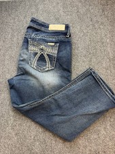 Vintage Y2K Seven7 Express Womens 14 Stretch Denim Capri Jeans Dark Wash picture