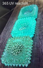 Lot of 3 Vintage Fenton Glass Spiked Hobnail Salt Cellars 365 UV Glow Blue Green picture
