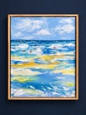 Original 8x10 Surfer Ocean Painting Framed Coastal Beach Art Signed picture