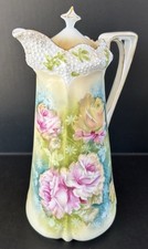 Antique RS Prussia Porcelain Chocolate Pot Yellow With Roses picture