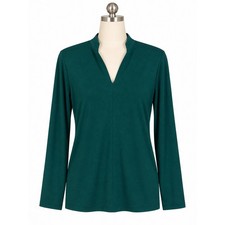Talbots Top L Petite Green Stretch V Neck Long Sleeve Rayon Spandex NWT picture