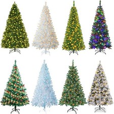 4/5/6/7FT Artificial Christmas Tree with LED Lights Stand Xmas Holiday Decor picture