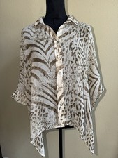 Chico's Women's Sheer Leopard Animal Print Collared Button-Up 3/4 Sleeve 0 picture