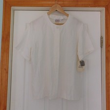 Vtg Orvis Button Blouse Womens 14 Top Short Sleeve Ivory Made in USA NWT picture