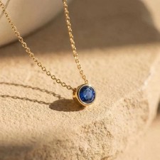 1.10Ct Round Cut Simulated Blue Sapphire Pendant Necklace 14K Yellow Gold Plated picture