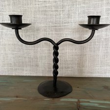 Vintage Wrought Iron Candelabra Signed CP Hand Forged 2 Candle Holder Brutalist picture