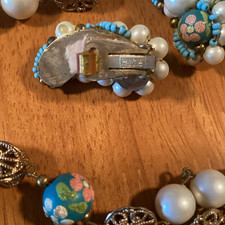 Vintage Hobe Demi Parure Blue Floral Hand Painted necklace and earrings picture