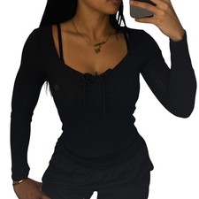 Aeropostale Black Tie Front Crop Top NWT Size Medium picture