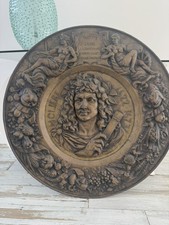 🔥 Fine Antique “Molière “ Solid Brass Repousse Plaque Sculpture picture
