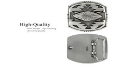 American Southwest Geometric Pattern Sterling Silver Plated Western Belt Buckle picture