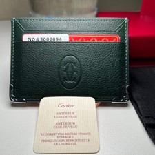 NEW Cartier Must de Cartier Green Leather Double-Sided Card Holder Wallet NIB picture