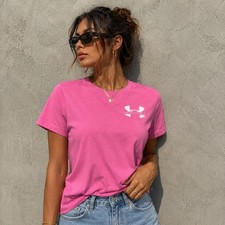 Under Armour Women's Pink Logo T-Shirt – Size L Bright pink Under Armour picture