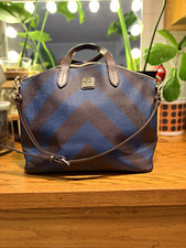 Dooney & Bourke Women’s Blue/Brown Chevron Satchel Zip Double Handles Red Lined picture