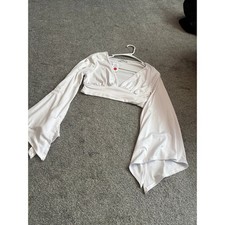 Love J White Long Sleeve V-Neck Bell Sleeve Crop Top Medium NWT picture