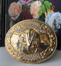 Authentic VERSACE JEANS COUTURE Vintage Gold VJC Buckle Belt Size 95 38 Y2K picture