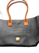Dooney & Bourke Black Pebbled Leather Handbag NWOT Russel Tote Tan Trim Purse picture