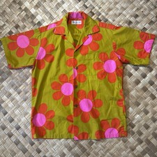 HAWAII NEI HONOLULU Vtg 60/70s Mod Floral Hawaiian Shirt Sz Small Coin Buttons picture