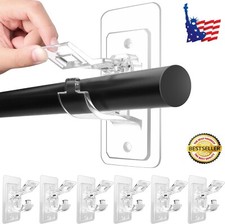 8PCS Nail Free Adjustable Curtain Rod Clip Brackets Self Adhesive Holder Hooks picture