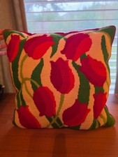 Vintage Tulip Needle Point Pillow picture