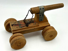 Vintage Wooden Mousetrap Toy Cannon Victor Trap California Folk Art Wheels picture