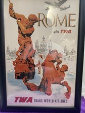 Rome via TWA Airlines Vintage Travel Lithograph Poster picture
