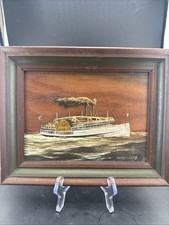 Lawrence Forbes Wolfe Engraved Wood Painting Vintage Folk Art Steamboat 1973 picture