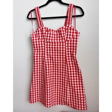 Zara Red Gingham Mini Dress Sweetheart Ruched Straps Smocked Back picture