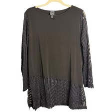 Clara Sun Woo Blouse Women's Large Asymmetrical Mesh Hem Office Minimalist Black picture