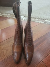 Antique Brown Leather High top Boot Shoes Narrow Witch Heel Circa 1900s picture