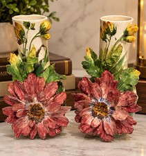 Pair Vintage Italian Majolica Vases 11.5