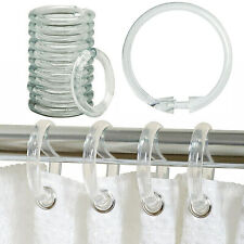 12 Pc Plastic Curtain Round Rings Clear Shower Hooks Rod Bathroom Shades Drapes picture