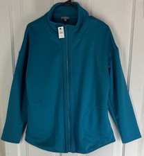 T By Talbots (Medium Womens Size) Teal Tech Fleece Activewear Full-Zip Jacket picture