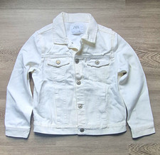 Zara ZARA Kids Girls White Denim Jacket Collared Pockets Button, 9-10Y picture