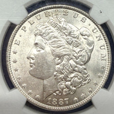 1887 Morgan 90% Silver $1 Dollar NGC Graded MS 61 Bright White Coin picture