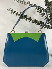 1950s 1960s Life Stride Blue & Green Vinyl Handbag, Vtg 50s 60s Purse, Retro picture