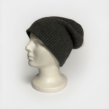 100% Cashmere Ribbed Beanie Charcoal Gray Black Brown 1826 Lord & Taylor picture