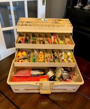 Vintage Fenwick 1060 Tackle Box 3 Tray Full Loaded Lures Mepps Len Thompson picture