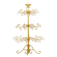 Metal Wrought Iron Ornament 3ft Christmas Display Tree Stand, Decor Hanger, Gold picture