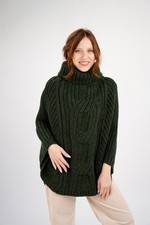 SAOL 100% Merino Wool Aran Cable Knit Poncho Cape for Women, Irish Wool Cardigan picture