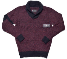 Marc Ecko Mens Shawl Sweater Large Acrylic Knit Wine Red Maroon Black $89.50 NWT picture