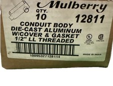 Ten (10) Mulberry 12811 1/2” LL Threaded Aluminum Conduit Bodies With Covers New picture