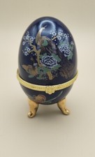 Vtg Egg Limoges Blue Floral Bird Gold Accents Porcelain 3.5