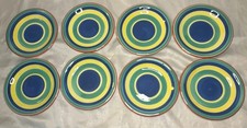 Set Of 8 Pier 1 Imports Summer Stripes Ceramic Salad Plates Made In Italy 8” picture
