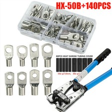 140Pcs Copper Lugs Ring Terminals Bare Battery Welding Crimp Wire Connectors Kit picture
