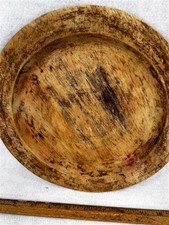 antique plate wood primitive treen hand turned 9.5 x 3/4 in. deep original 18th  picture
