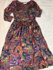VTG 90s Passports Pier 1 Imports Dark Floral Dress M Whimsy Rich Prairie Rayon picture