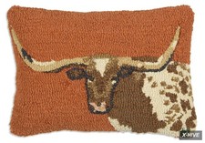 Artist-Designed Longhorn Steer Hand-Hooked Wool Decorative Throw Pillow (14 in X picture