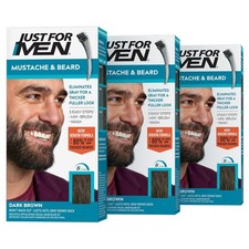 Just For Men Mustache Beard Dye Dark Brown M-45 Keratin Brush Included 3-Pack picture