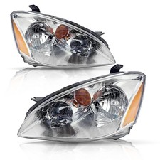 2002-2004 Nissan Altima Halogen Headlight Assembly Pair Chrome Housing Amber picture