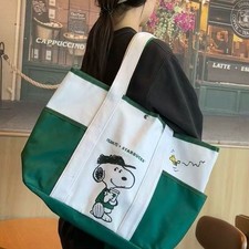 2026 New Starbucks Snoopy Tote Bag WHITE/GREEN Canvas Shoulder Bag picture